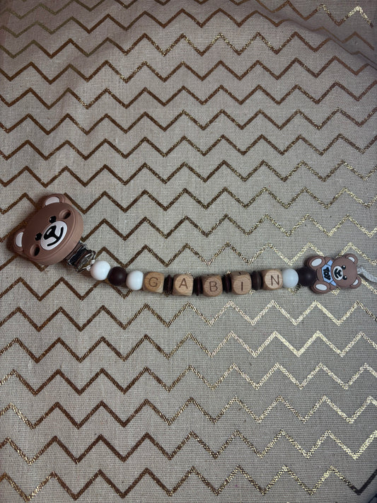 Attache tétine OURSON MARRON