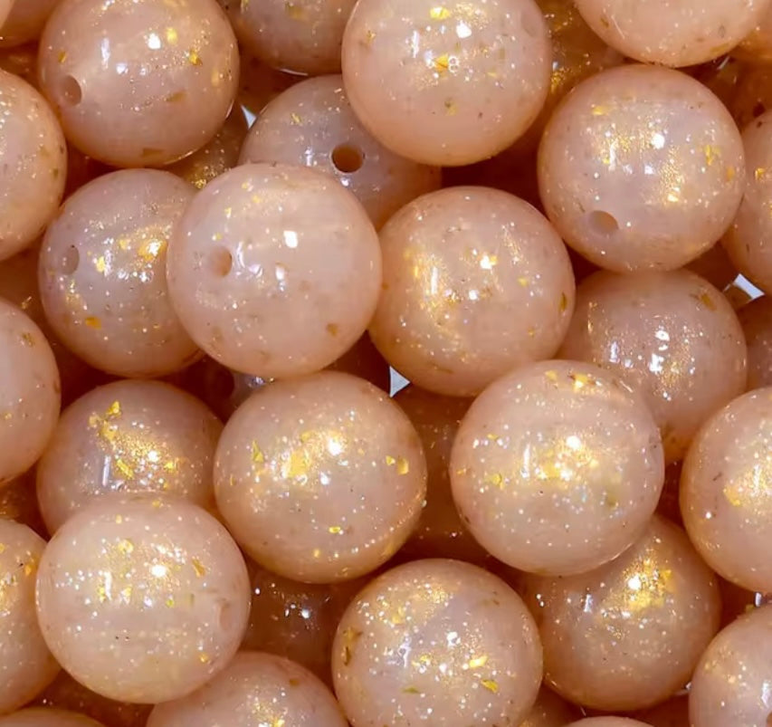 Perles rondes 15 mm champagne pailleté