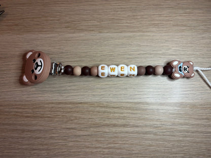 Attache tétine OURSON MARRON