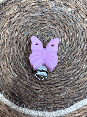 Clip papillon rose pailletée