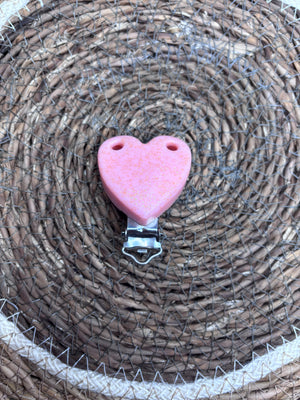 Clip cœur corail rose pailletée