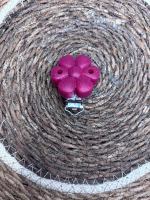 Clip fleur fushia pailleté