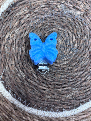 Clip papillon bleu pailletée