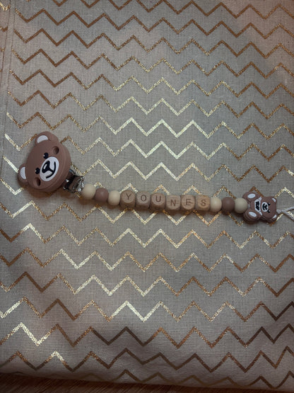 Attache tétine OURSON MARRON