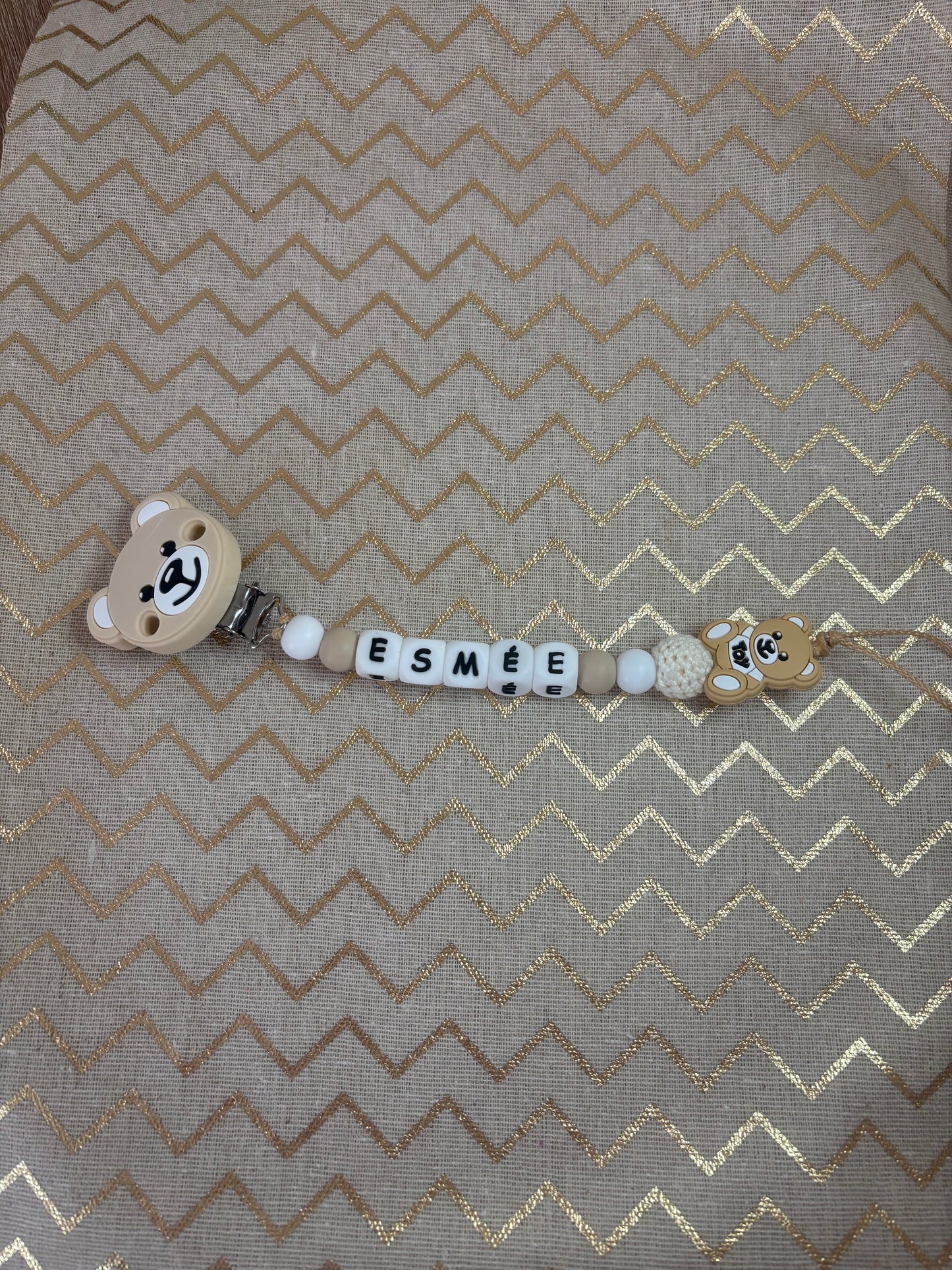 Attache tétine ourson BEIGE