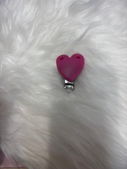 Clip cœur Fuschia pailleté