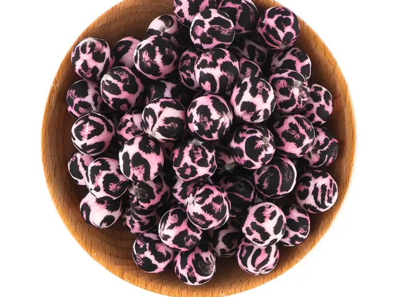 Perles léopard rose 15 mm