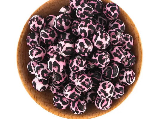 Perles léopard rose 15 mm