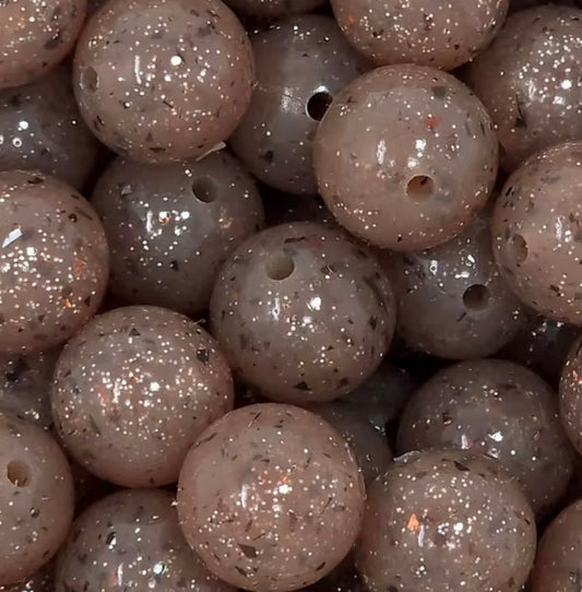 Perles rondes 15 mm marron pailleté