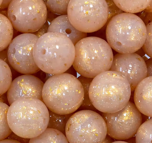 Perles rondes 15 mm champagne  pailleté