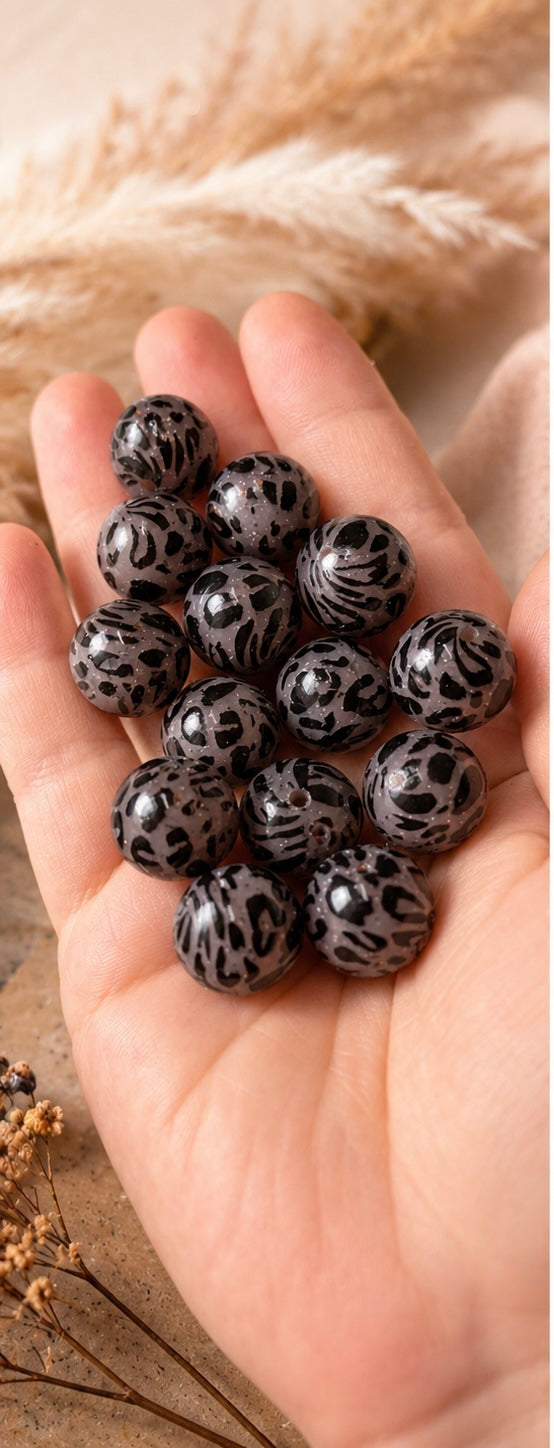 Perles léopard pailletée 15 mm EXCLUSIVITÉ