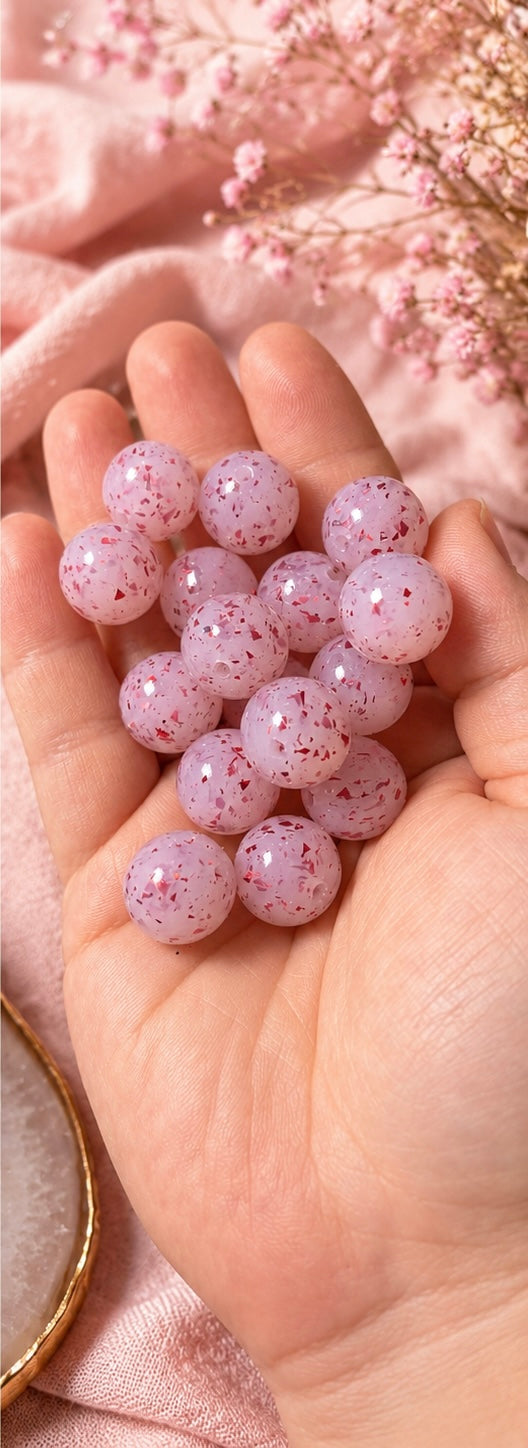 Perles pailletées rose rouge 15 mm