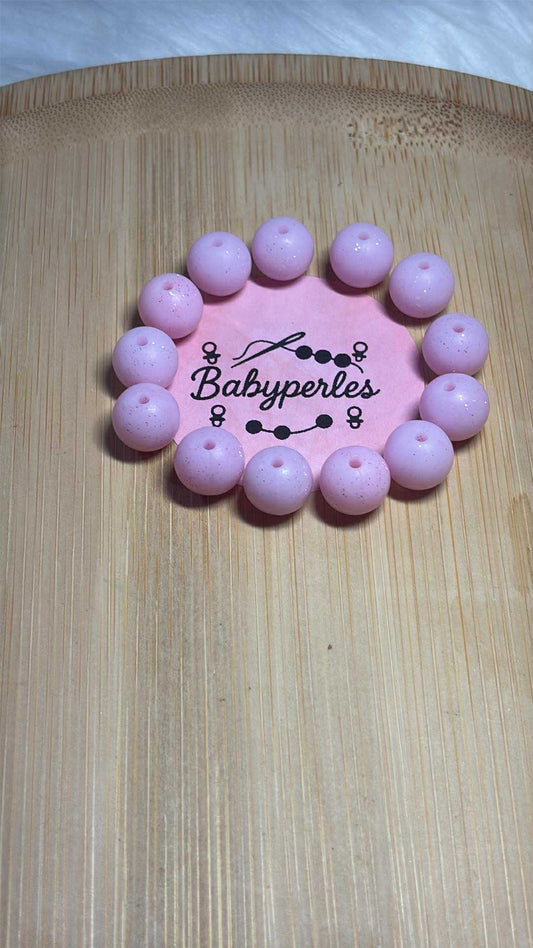 Perle ronde 12 mm rose clair pailleté