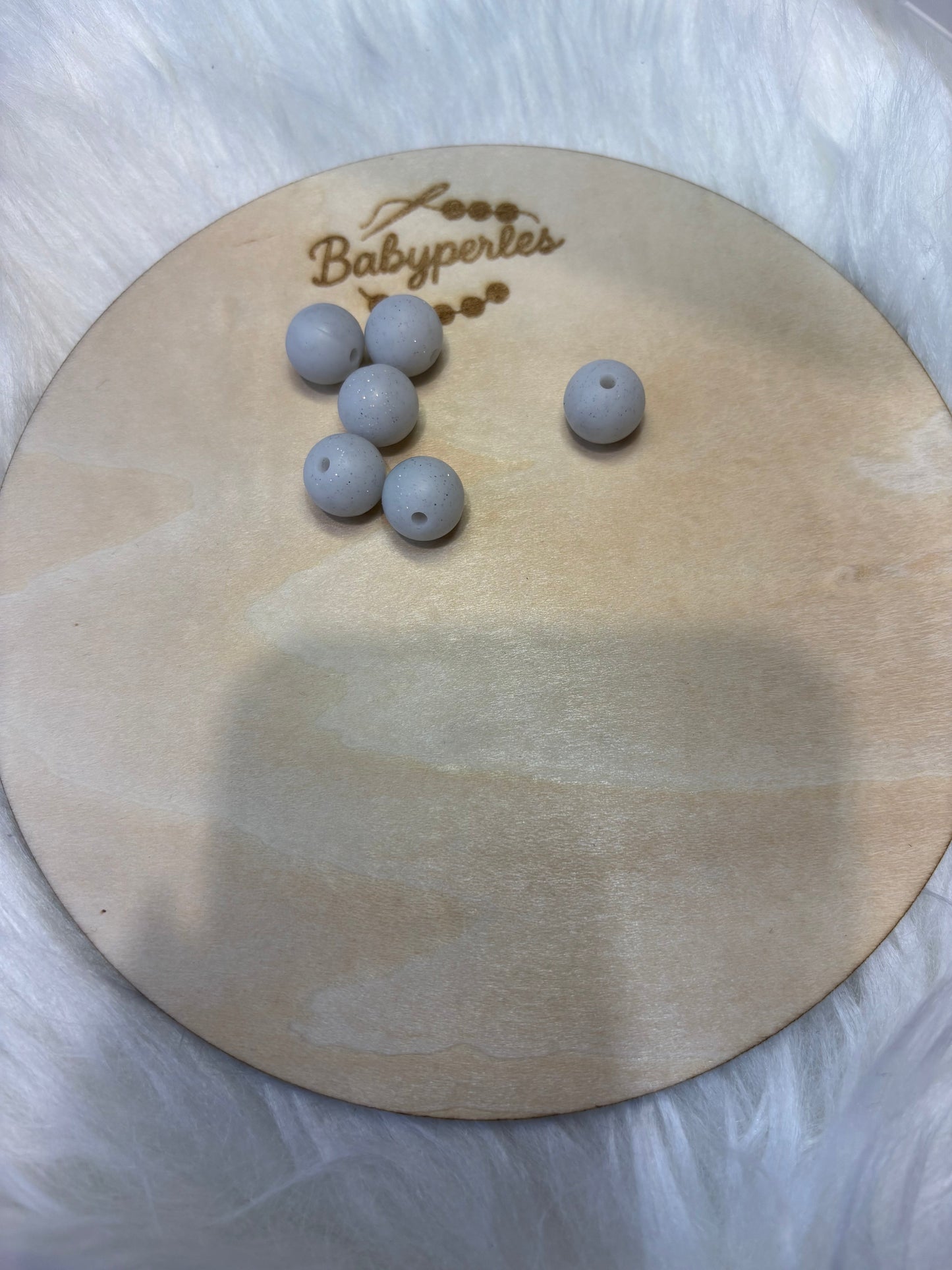 Perle ronde 12mm blanc pailletée