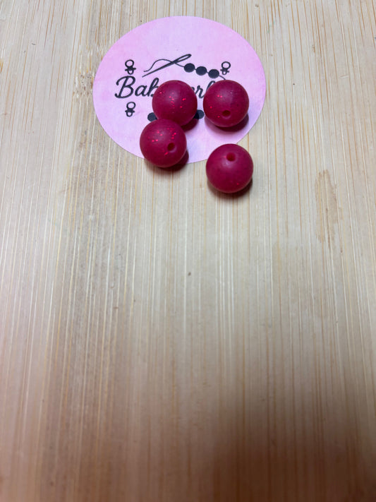 Perles rondes 12 mm rouge foncé pailletée