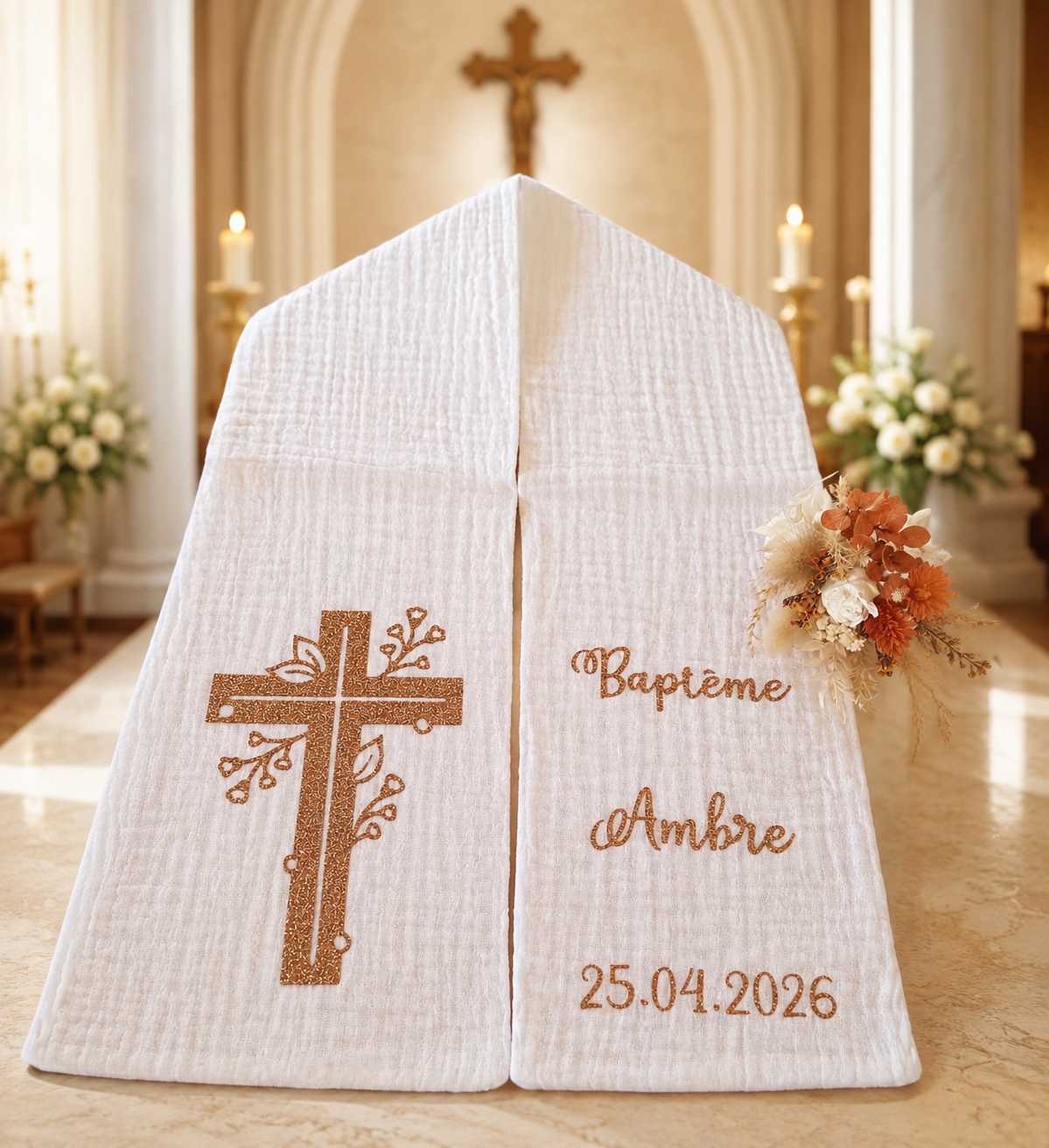 Écharpe baptême blanc personnalisé à vos goûts