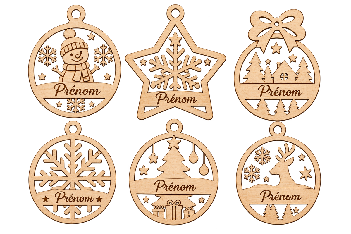 Boules de Noël / Décorations sapin Noël en bois