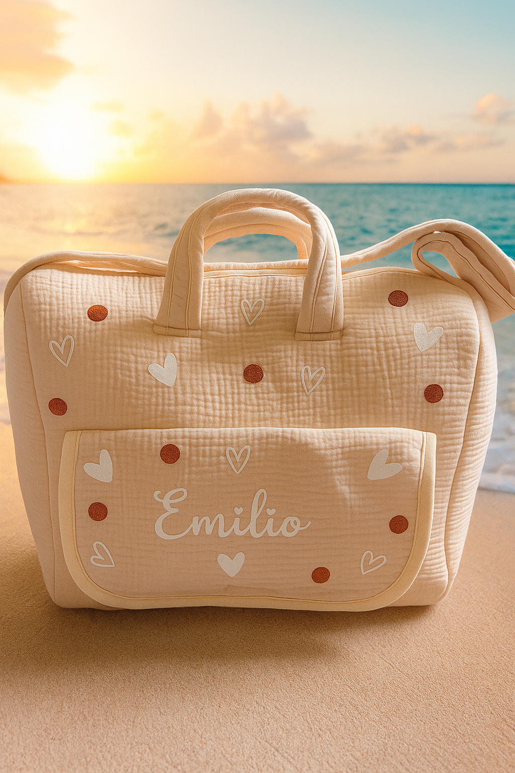 Sac à langer en gaz de coton couleur beige